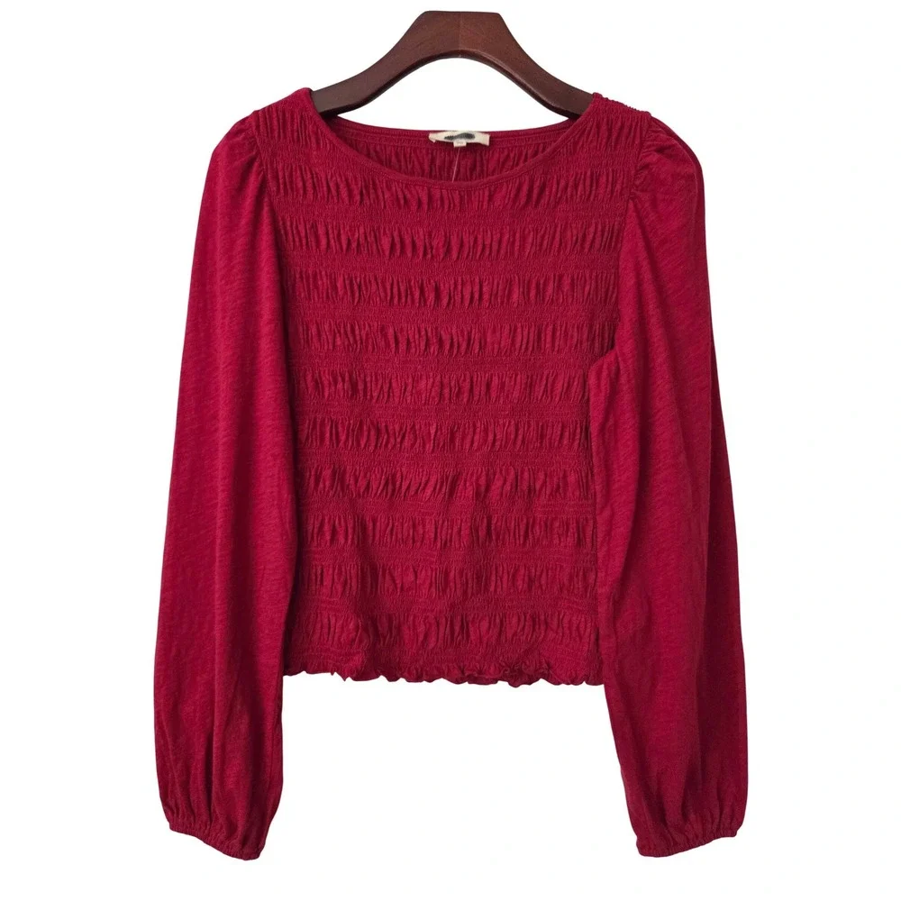 Madewell Smocked Boatneck Top Womens Medium Ruby Red NWT $88 NY504